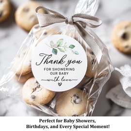 120 x Baby Shower Thank You Stickers, Baby Shower Favor Label, Botanical Baby Shower, Baby Shower Ideas, Thank You For Showering Our Baby with Love, Greenery Label, 1.6 inch