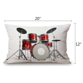 Musical ​Instrument Drum Cotton Linen Decorative Throw Pillow Case Cushion Cover Pillowcase for Couch Sofa Bed,12 X 20 Inches