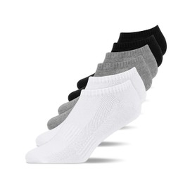 Snocks Women's and Men's Trainer Socks (6 x Pairs) - 2x black, 2x white, 2x grey., size: 43-46