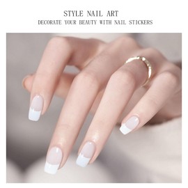 JMEOWIO Gel Nail Stickers Beige French Tip Semi Cured Gel Nail Strips Wraps UV/LED Nail Supplies Nail Art Design Decoration Accessories