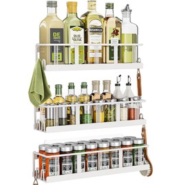 Bunoxea Spice Rack Wall Mounted 3 Pack, Space-Saving Spice Organizer for Spice Jars and Seasonings,Screw or Adhesive Hanging Spice Rack Organizer for Your Kitchen Cabinet,or Pantry Door White