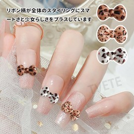 TVETE Ribbon Parts, Nail Parts, Ribbon, Stone, Gel Nail Parts, Set of 60, Leopard Pattern, Brown, Khaki, White, Small, Mini, Cute Nail Parts Set, Gal Yamamba, Autumn/Winter Color, Maillard Style