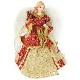 GEDLIRE 16 inch Christmas Angel Tree Topper, Red Angel Treetopper with White Feather Wings, Xmas Flying Angel Tree Top Figurine Decorations, Fairy Goddess Holidays Indoor Home Ornaments Decor