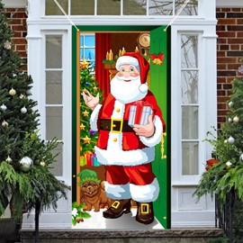Christmas Santa Claus Door Cover - Xmas Door Hanging Banner - Festive Holiday Decoration