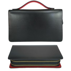 BlissLeather (Made in Spain) Premium Genuine Leather, Second Bag, Integrated Wallet, YKK Double Zipper, Multi-functional, Box Included, Black×Red_1