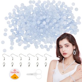 HOCUCHELAND 300 Pieces Acrylic Beads Kit, 6 mm Blue Round Chalcedony Gemstone Beads with 14 Accessories, Loose Beads for Threading Stone Beads, Gemstones for Bracelet, DIY, Necklace, Jewellery Making