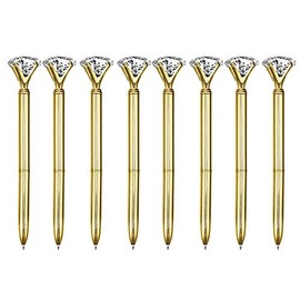 Sun Kea 3 Pcs Metal Ballpoint Pen with Big Diamond/Crystal Office Supplies Gift Black Ink, Magnify Function,Gold