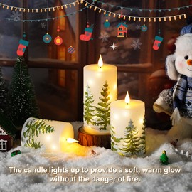 kakoya Flickering Flameless Candles with Remote,3 Pcs Real Wax LED Pillar Candles Battery Operate with Embedded Star String for Home Decoration Christmas Gifts