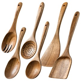 RIFOVN Wooden Spoons for Cooking - 6-Piece Wooden Utensil Set Crafted from Sustainable Acacia Wood, Long-Lasting, Non-Scratch Kitchen Cooking Utensils, Excellent for Non-Stick Pans, Easy to Clean