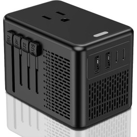 220V to 110V Voltage Converter US to Europe for Hair Dryer with Fast Charging 2 USB A 2 USB C, Power Converter Adapter Combo International Travel Adapter C A G I (Black)