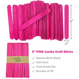 CraftySticks- 100 Pack, 6 Inch Pink Color, Jumbo Wood Popsicle Sticks for Crafts, Home, School Art, Building, Learning, Wood Tongue Depressor Size