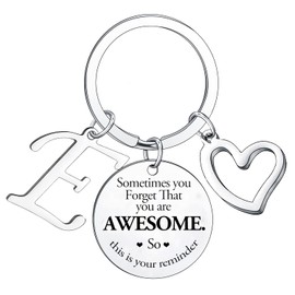 Sometimes You Forget You're Awesome Letter A-Z Keyring Encouragement Initial Alphabet Keychain Inspirational Keychain Gifts (Letter E Keychain)