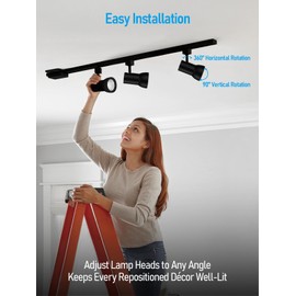 LEONLITE Aluminum 3-Light LED Track Lighting Kit with 4FT H Type Track Lighting Rails, 18W Energy Star Spotlight for Kitchen, ETL Listed, 1190lm, 10%-100% Dimmable, CRI90+, 3000K Warm White, Black