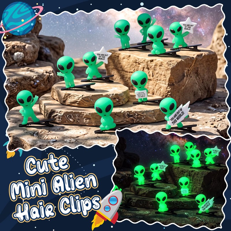 60 Pcs Alien Hair Clips Glow in Dark Rave,Mixed Styles,Green