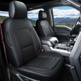 Coverado Front Seat Covers for Ford F150, Leather Auto Seat Cover Fit 2015-2025 F150, 2017-2025 F250 F350 F450 (Black)