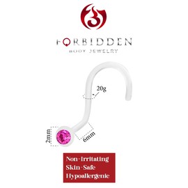 Forbidden Body Jewelry 20g Metal Free BioFlex Clear Nose Screw with 2mm Crystal Gem, Crystal
