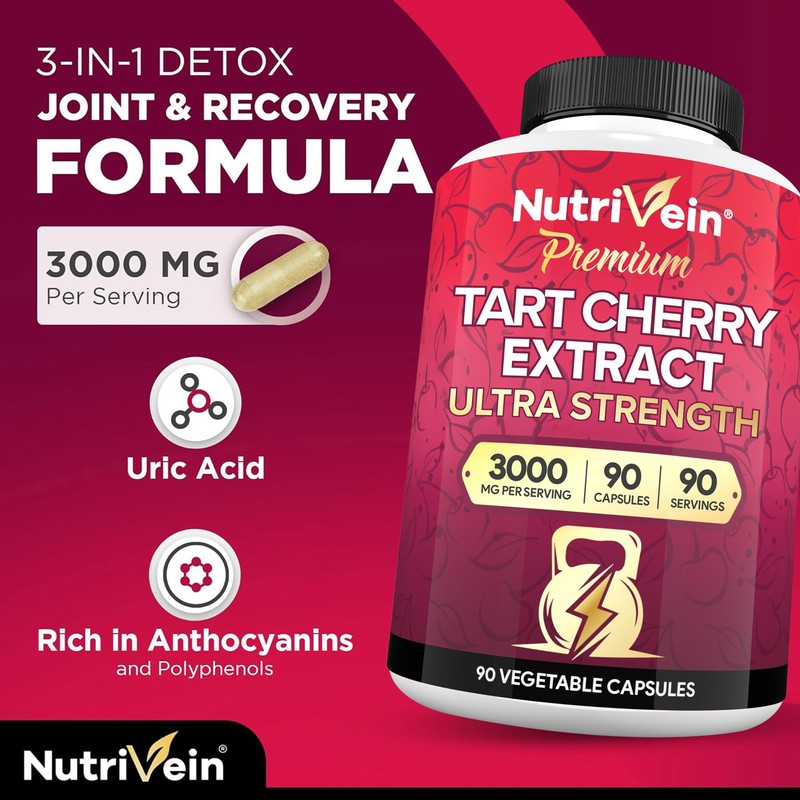 Nutrivein Premium Tart Cherry Capsules 3000mg: Ultra Strength Tart Cherry