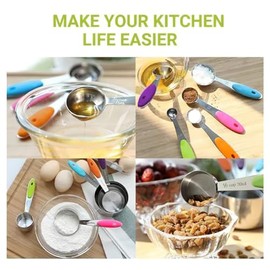 Juegos de 10 Cucharas Medidoras, Tazas y Cucharas Medidoras Acero Inoxidable, Herramientas de Medicin de Cocina, Utensilios de Cocina para Slidos...  