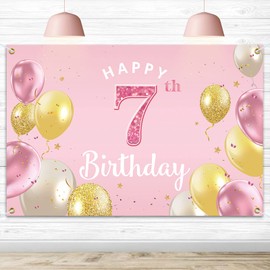 PAKBOOM Happy 7th Birthday Backdrop Banner - 7 Birthday Party Decorations Supplies for Girls - Pink 3.9 x 5.9ft