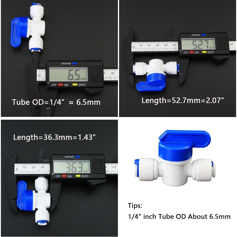 Water purifier globe valve, tee, elbow, straight through 1/4 "FPT