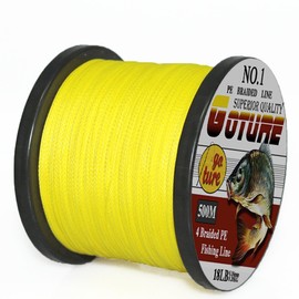 Goture Super Strength Braided Fishing Line - Abrasion Resistant - No Stretch & Low Memory - Thin Diameter - Braided Line, Yellow, 4Strand-547Yds-12LB-0.1mm