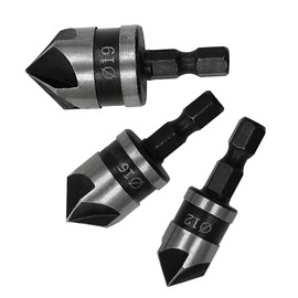 3 Pieces 1/4 Inch Hex Shank, Countersink Drill Bit Hex Shank, 12mm/16mm/19mm Countersink Drill Bit, 5 Flute 90 Degree Woodworking Countersink Bits for Woodworking (Grey)