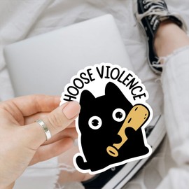 3 Pcs I Choose Violence Sticker, Cute Black Cat Sticker, Funny Bumper Sarcastic Water Assistant Funny Quotes Stickers - Vinyl Stickers for Water Bottles Laptop Phone Car Window Helmet 3 Inches