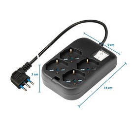 POLY POOL - PP2504;2XL Square Power Strip with 4 Multistandard Sockets P40 - Multiple Socket Strip with Large, Space-Saving Plug 16A - Power Strip Cable 1.5 m and Switch