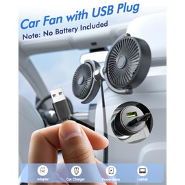 Dual Head Car Fan for Backseat: USB Powered Car Cooling Fans for Baby 3 Speeds 360°Rotatable Quiet Vehicle Rear Seat Headrest Fans 5V for Sedan SUV RV Truck (Black+Grey)