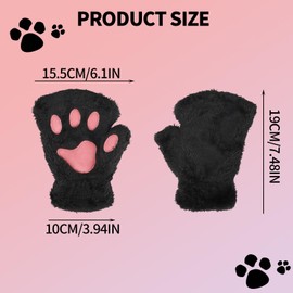 Mikovivi Cat Paw Gloves, Fingerless Furry Bear Animal Paws Cute Cosplay Costume Accessories Soft Furry Paw Gloves for Girls Women (Black)