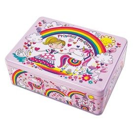 Rectangular Decorative Storage Tin For Girls - Princess Treasures - Hinged Tin