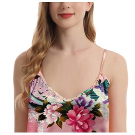 Trifolium Kimono - Silky Satin Bath Gown with Peacock & Blossoms Print Chemise Baby Pink Factory Label XL UK 22-24 (NG8701-XL-LPK-NT)