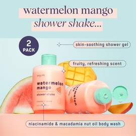 SpaLife Beauty Watermelon Mango Shower Shake 2 Pack – Niacinamide & Macadamia Nut Oil Body Wash, Skin-Soothing Shower Gel – Fruity, Refreshing Scent