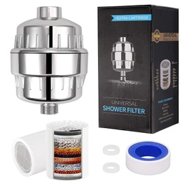 CAMWAY 18-stage shower filter, universal water filter, hard water filter, water filter, with extra replacement filter, remove chloride, algae, chloramine, bacteria, heavy metals - shower head filter