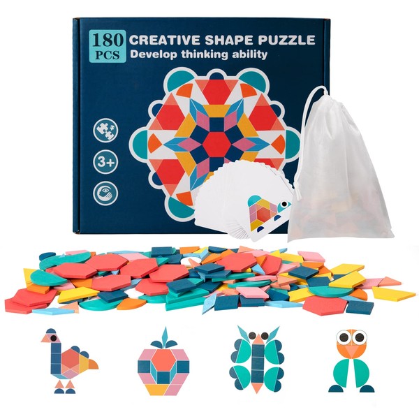 Tangrams Holzpuzzles, 180 Stück Kinder Geometrische Formen Puzzle mit 24