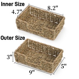 Pumtus 2 Pack Woven Napkin Holders, Seagrass Guest Towel Serving Tray, Fit Napkins 8.2 x 4.7 Inch, Disposable Paper Hand Towel Basket, Rattan Flat Napkin Dispenser for Bathroom Kitchen