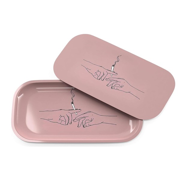 UkGlass Large Pink Metal Rolling Tray with Magnetic Lid - The Ultimate Tray Kit to Keep Your Smoking Accessories Safe (Large Rolling Tray with Lid)