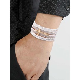 YANCHUN Leather Bracelet for Men and Women Communion Gifts Boho Layered Wrap Bracelets Bohemian Wristbands Jewelry Gift Men,Women,Teens