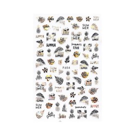 Autumn Palm Maple Leaf Banana Beach Flamingo Fish Self Adhesive 3D Nail Stickers F654 Laser Gold Black Nail Wraps Stickers Manicure Supplies for Women Nails Full Long Lasting Easy Apply and Remove