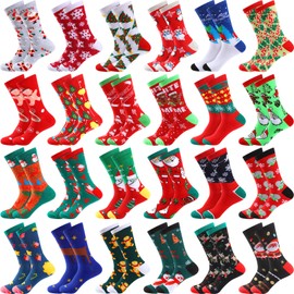 Handepo 24 Pairs Christmas Socks Christmas Crew Sock Warm Winter Holiday Socks Xmas Soft Socks for Women Novelty Holiday Gift (Modern)