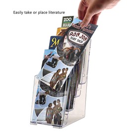 Marketing Holders 4”W Brochure Holder Displays Tri-fold Brochures Acrylic Pack of 10 Menu Organizer Handout Take One Advertisements Four Pocket Counter Top or Wall Mount Design Tiered Pamphlet Maps