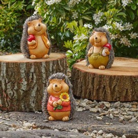 Garden Mile Baby Hoglet Set - 3 Charming Hedgehog Decorations for Your Outdoor Space! Waterproof Resin Ornaments Perfect for Patio Tables & Garden Gifting - Each 12.5cm in Size