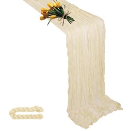 BLMHTWO Cheesecloth Table Runner 35×118inch Boho Rustic Gauze Cheese Cloth Runner Long Creamy White Winkled Gauze Table Runner for Wedding Bridal Birthday Party Table Decoration(Creamy White)