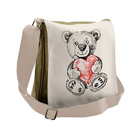 Lunarable Funny Messenger Bag, Teddy Bear Holding a Heart, Unisex Cross-body