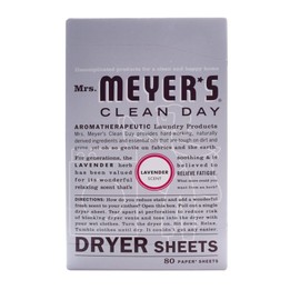 MRS. MEYER'S CLEAN DAY Dryer Sheets, Fabric Softener, Reduces Static, Infused with Essential Oils, Lavender, 80 Count