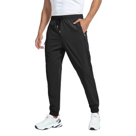GAXIDES Joggers Pants Sweatpants for Men Lightweight Quick Dry Baggy Relaxed Fit Athletic Workout Track Hiking Elastic Pants with 3 Zipper Pockets Black 3XL/28