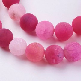 Moments of Beauty 10 Dragon Vein Agate Gemstone Beads Striped Pink Frosted Jewelry Supplies 10mm
