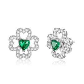 2 in 1 Four Leaf Clover Stud Earrings 925 Sterling Silver St. Patrick's Day Irish Earrings Green Heart Leaf Clover Earrings Gifts for Women Girls
