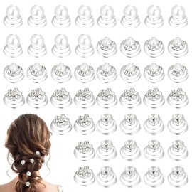 BOHUIZ 48 Pcs Rhinestone Twister Hair Studs Gems Hair Clips 4 Styles Crystal Hair Pins Spiral Hair Gems, Swirl Diamond Pearl Hairpins Flower Sparkling Hair Accessories for Wedding, Brides, Party, Prom