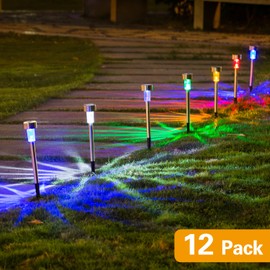 Wellgium Solar Lights Outdoor - Garden Landscape Pathway Lights for Lawn Patio - Stainless Steel, 12 Pack (6 Colors)